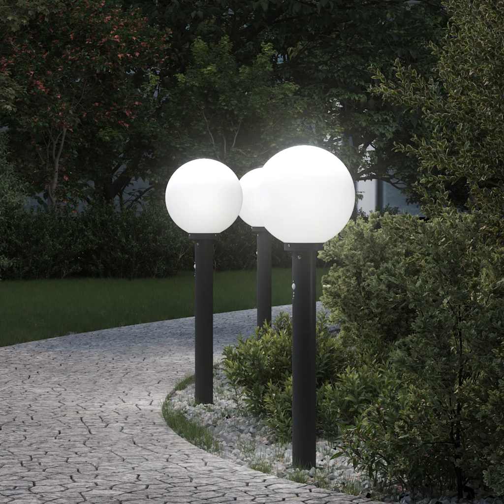 Luminárias de balizamento com sensor, 3 unidades, 80 cm, pretas, IP44