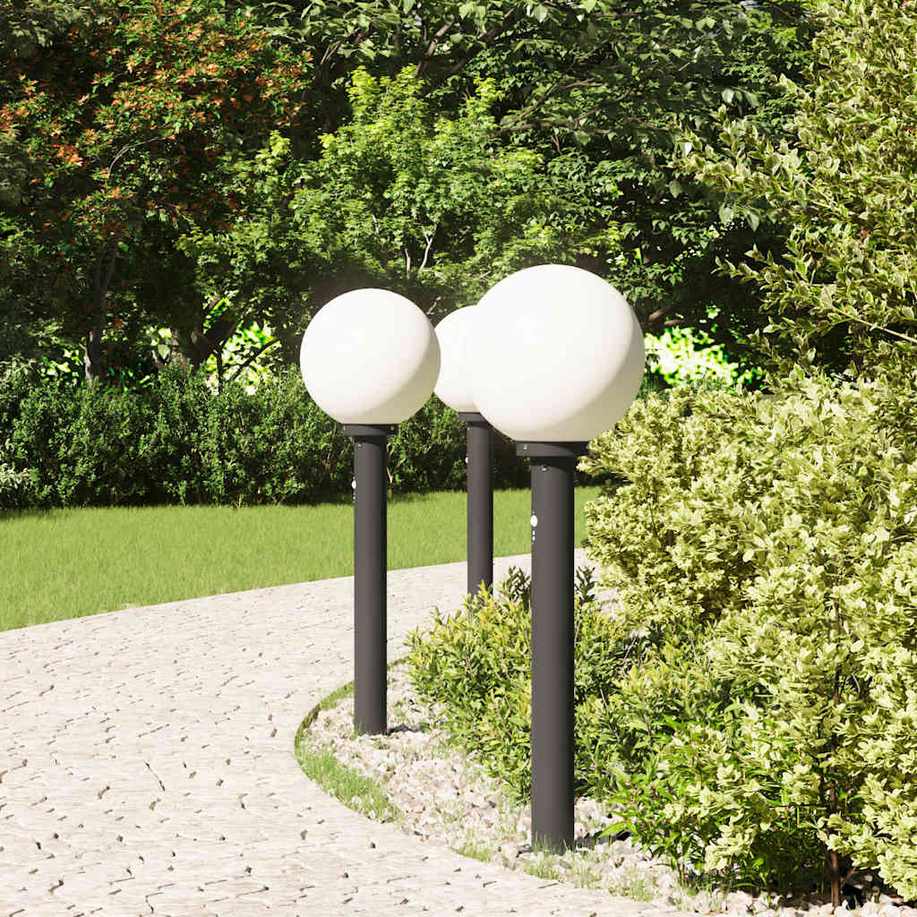 Luminárias de balizamento com sensor, 3 unidades, 80 cm, pretas, IP44