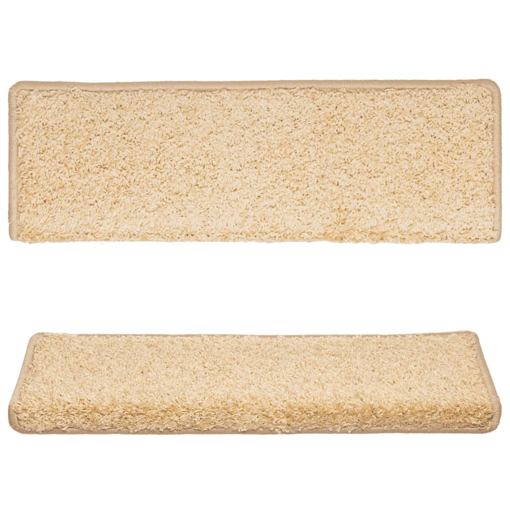 Tapetes de escada 15 peças 65x21x4 cm creme com borda retangular