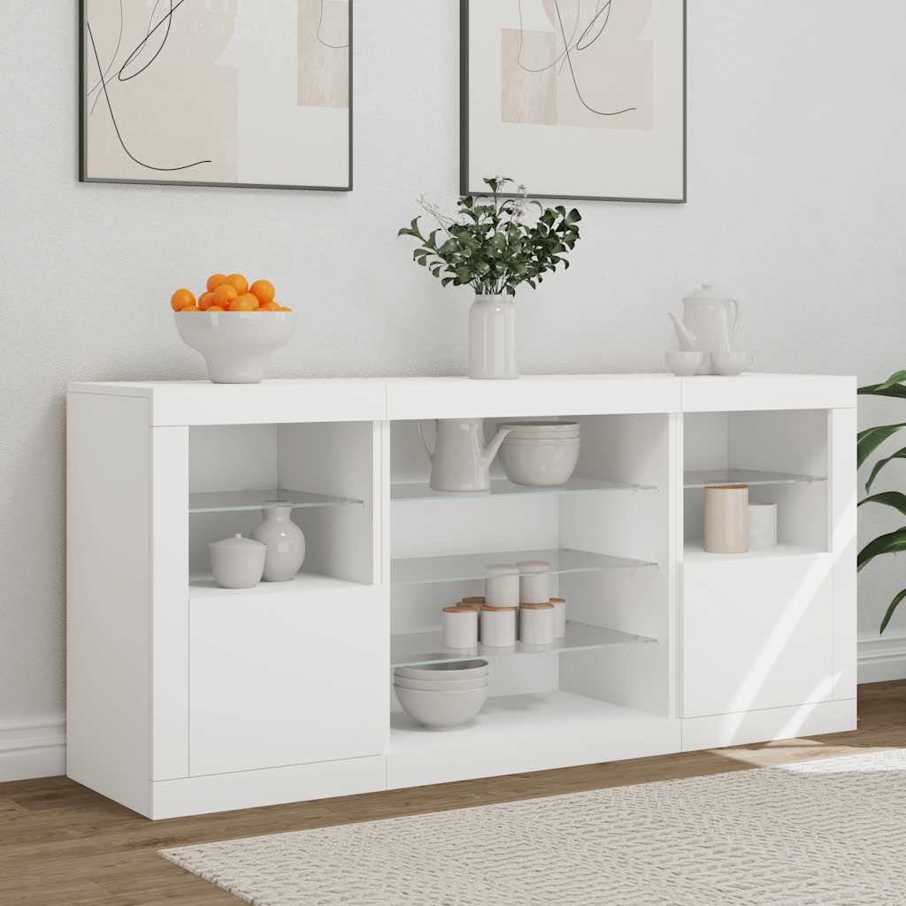 Aparador com luzes LED 142,5x37x67 cm branco
