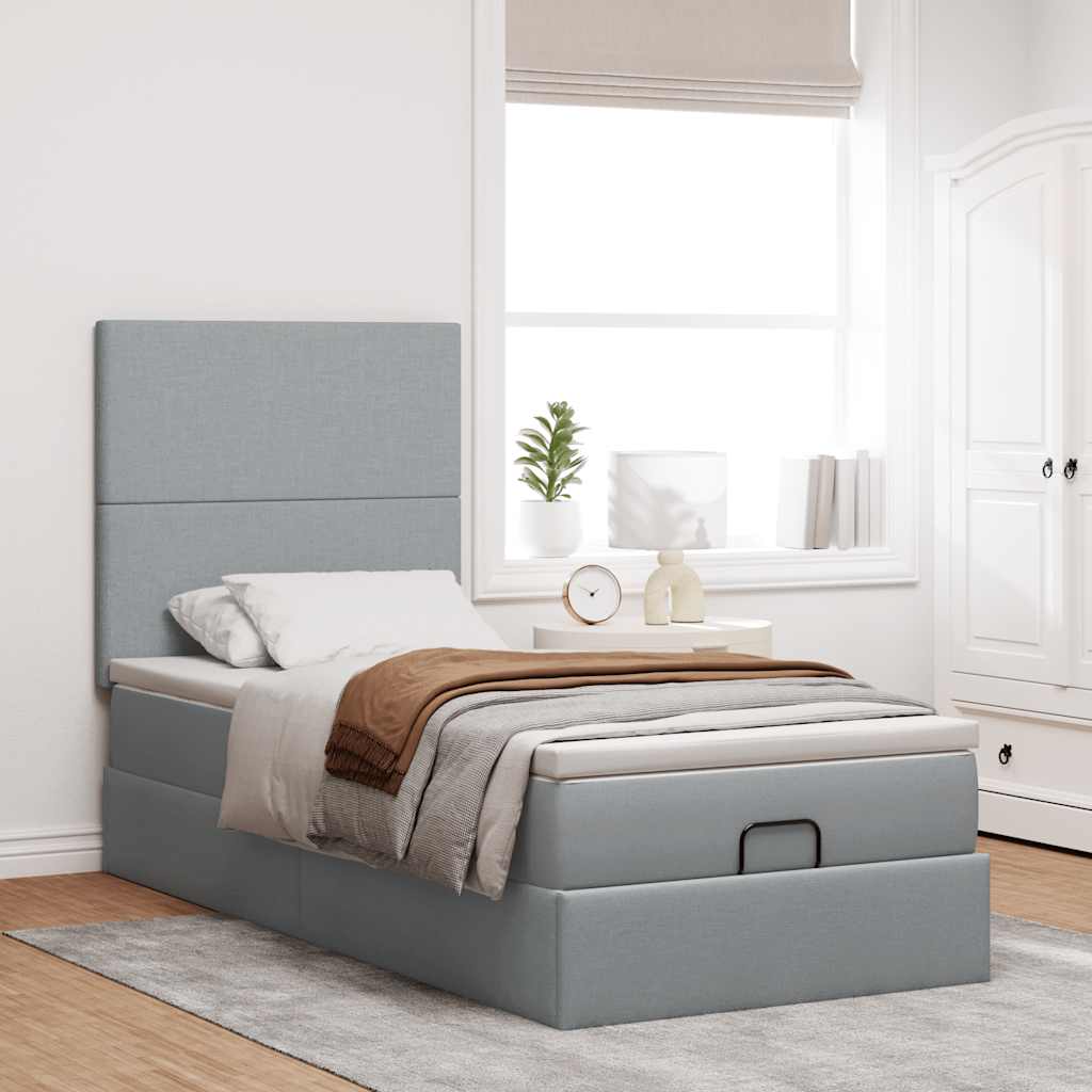 Cama otomana com colchão 100x200 cm tecido cinzento claro