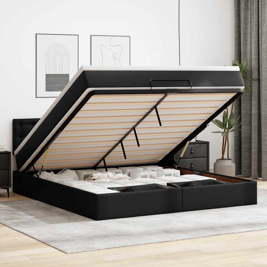Estrutura de cama otomana com colchão 160x200 cm preta