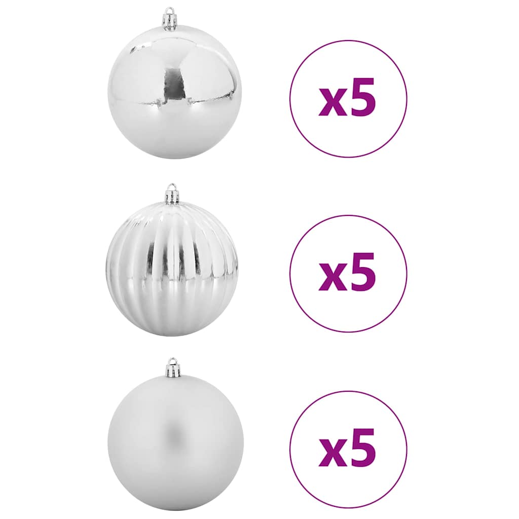 Conjunto de bolas de natal xl 15 unid. prateado ø 10 cm leds