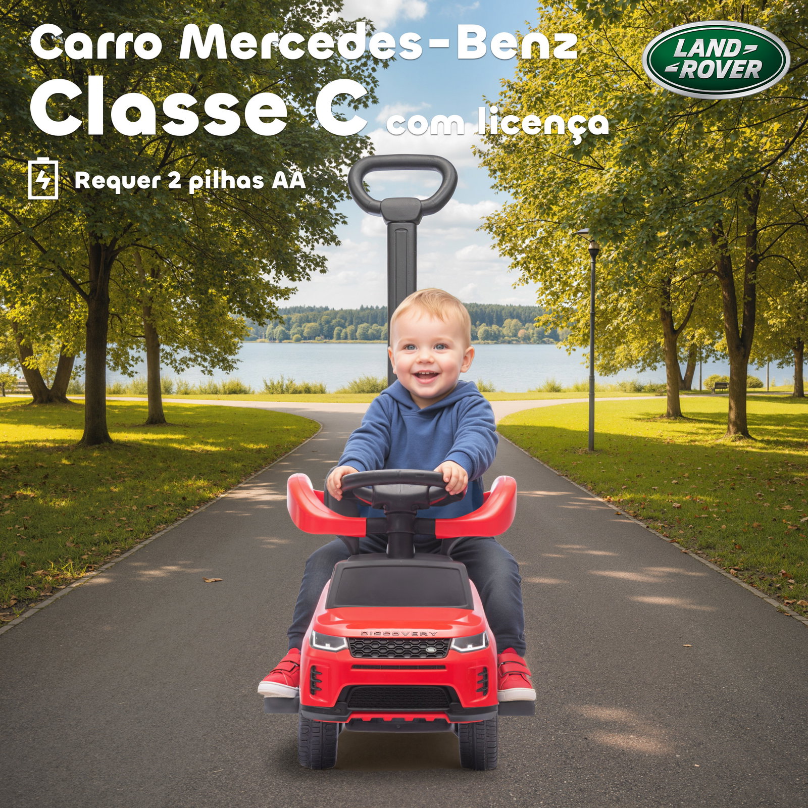 Carro andador 2 em 1 para crianças land rover discovery com buzina pega de empurrar e barra removíveis 84x40x94,5 cm vermelho