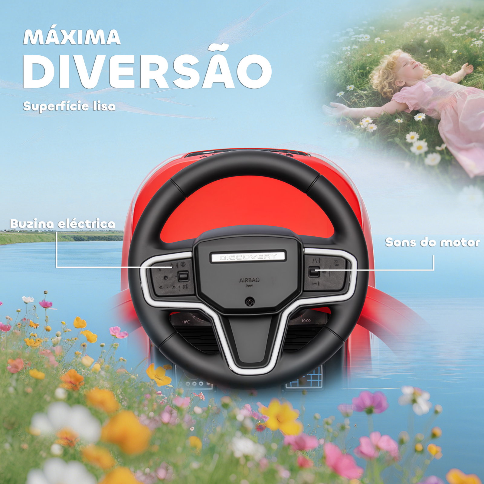 Carro andador 2 em 1 para crianças land rover discovery com buzina pega de empurrar e barra removíveis 84x40x94,5 cm vermelho