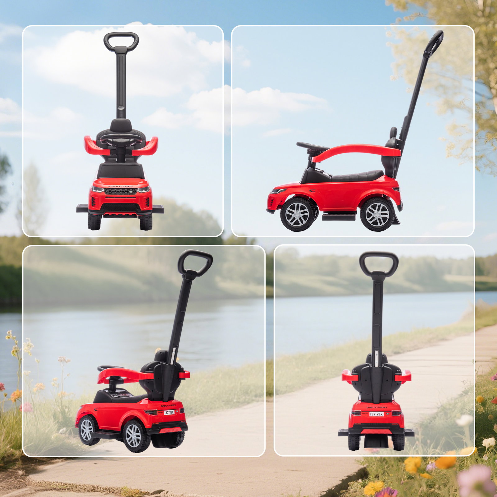 Carro andador 2 em 1 para crianças land rover discovery com buzina pega de empurrar e barra removíveis 84x40x94,5 cm vermelho