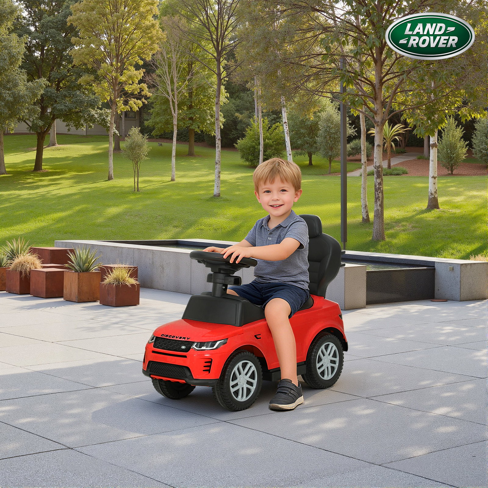 Carro andador 2 em 1 para crianças land rover discovery com buzina pega de empurrar e barra removíveis 84x40x94,5 cm vermelho