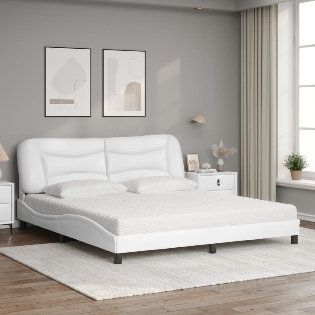 Cama com colchão hvar 180x200 cm couro artificial branco