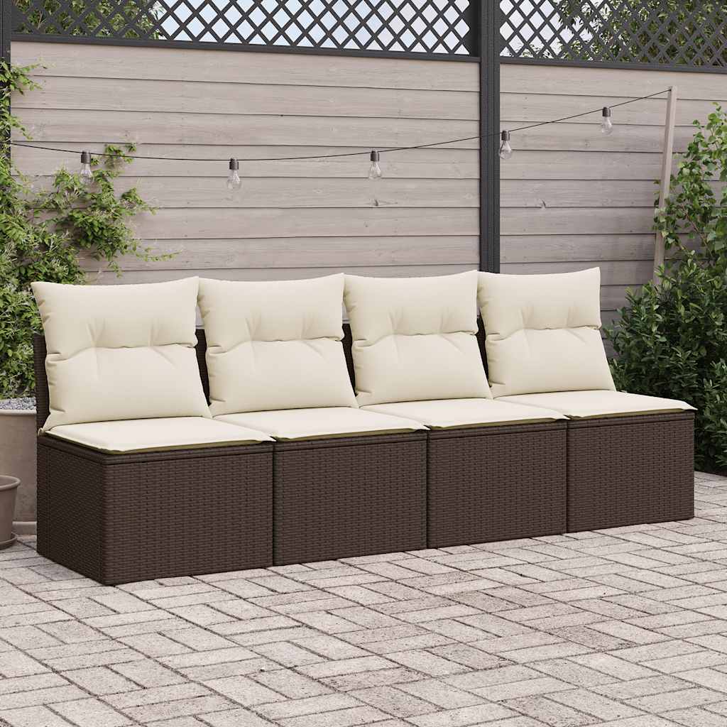 2 Pcs conj. sofás jardim c/ almofadões vime PE/acácia castanho