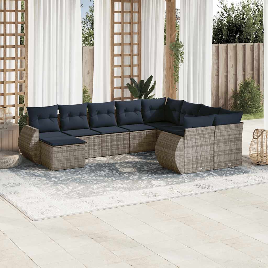 Conjunto de sofá de jardim com 10 peças e almofadas em rattan sintético cinza