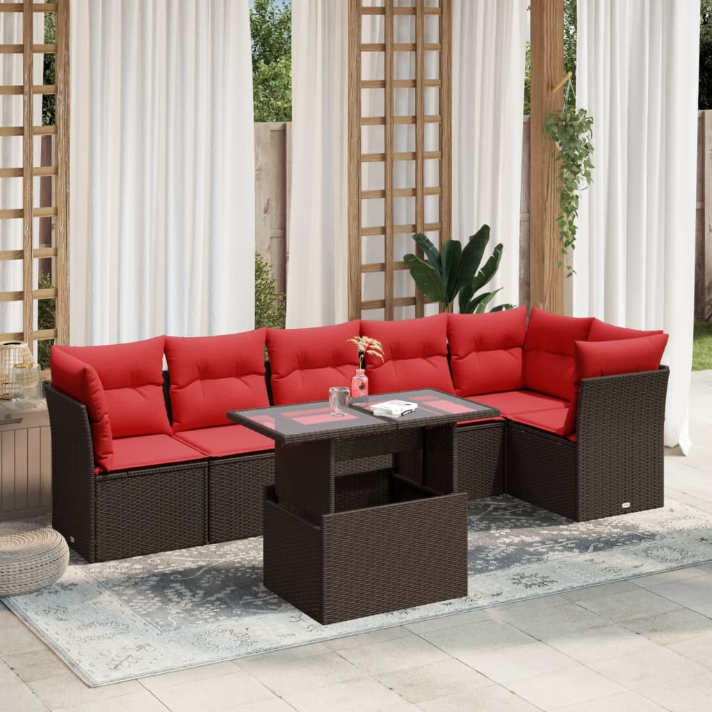 Conjunto de sofá de jardim com 7 peças e almofadas em rattan sintético marrom