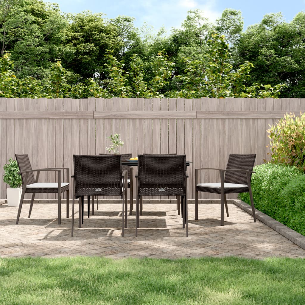 Cadeiras jardim + almofadões 6pcs 56,5x57x83cm vime PE castanho