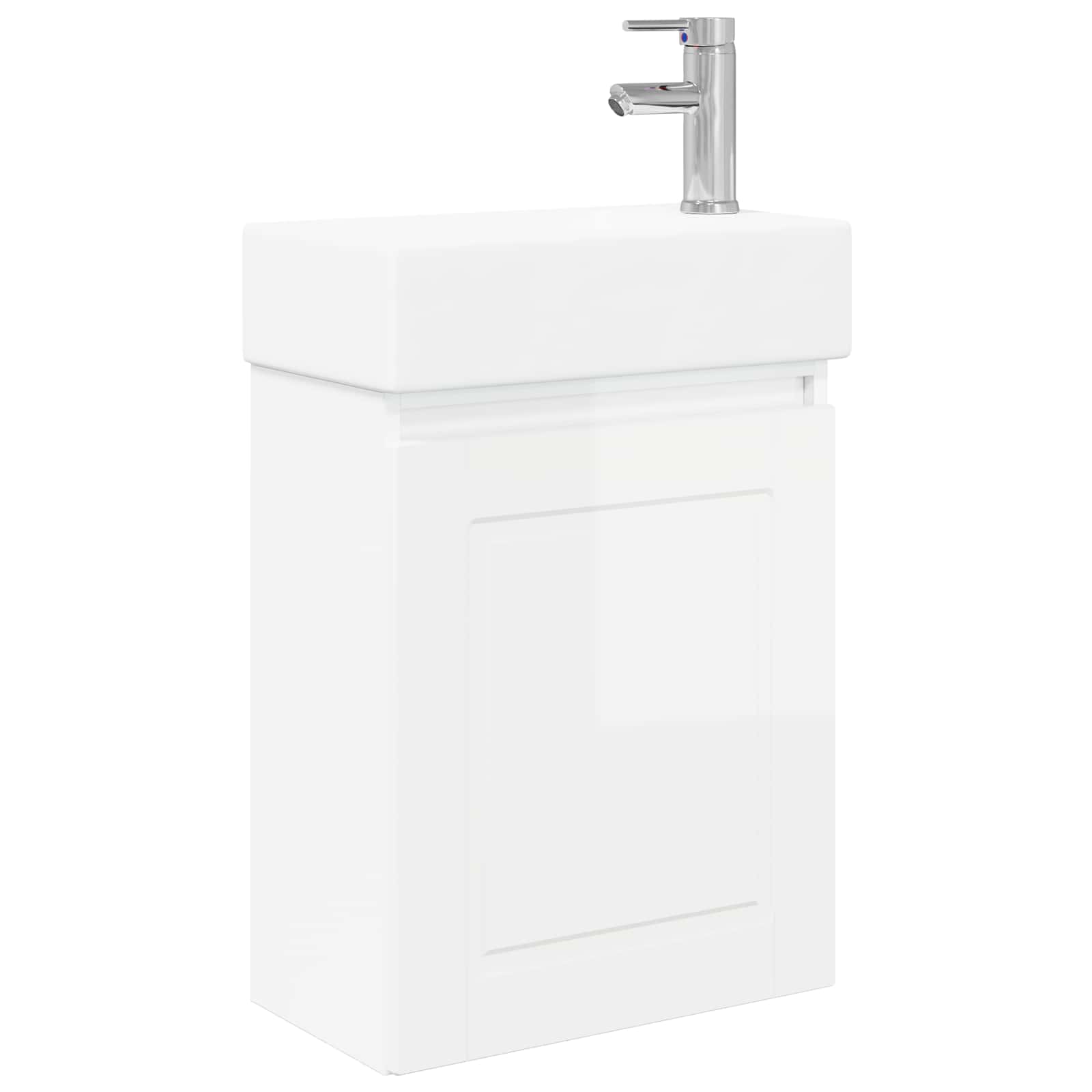 Conjunto de móveis de banheiro com torneira branco brilhante