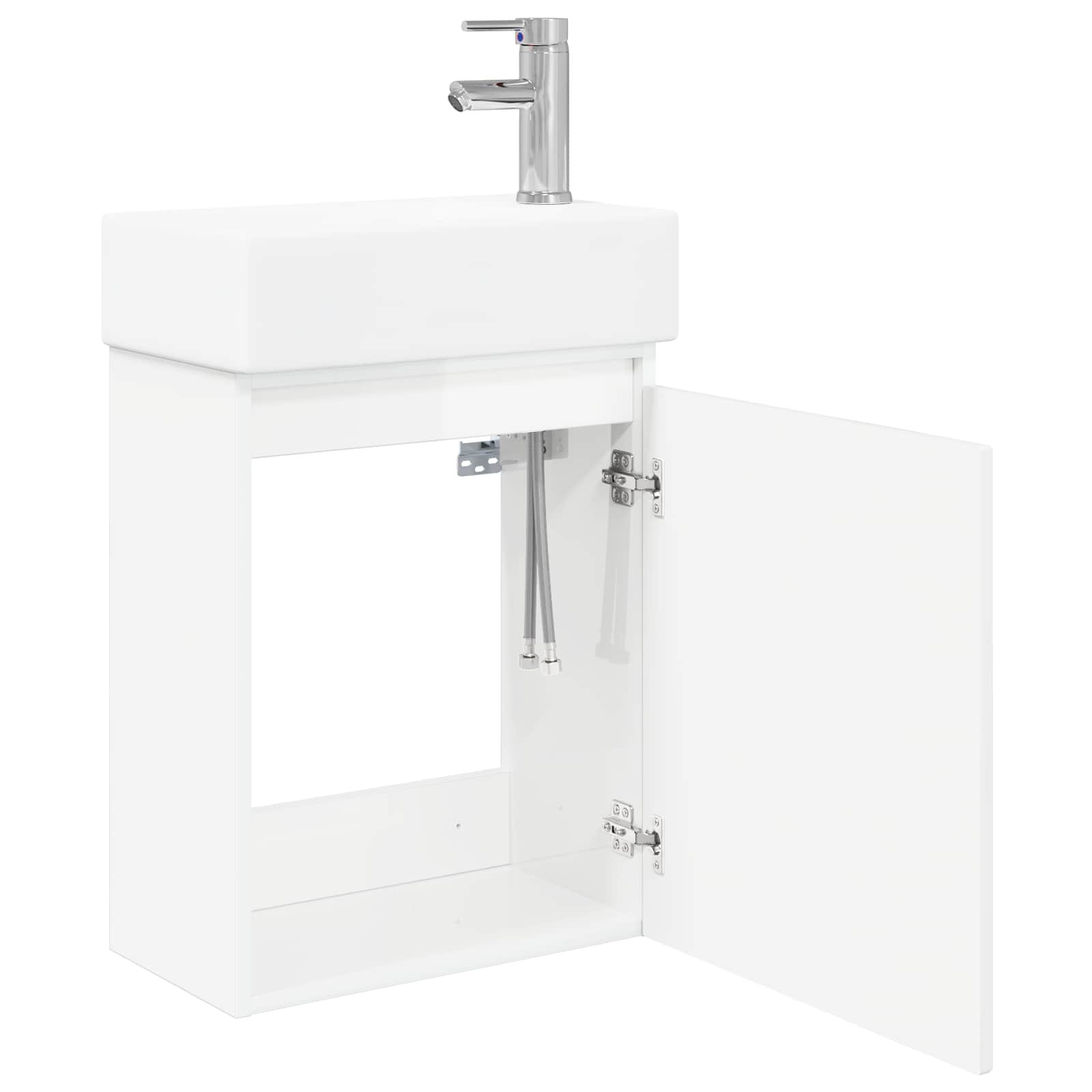 Conjunto de móveis de banheiro com torneira branco brilhante