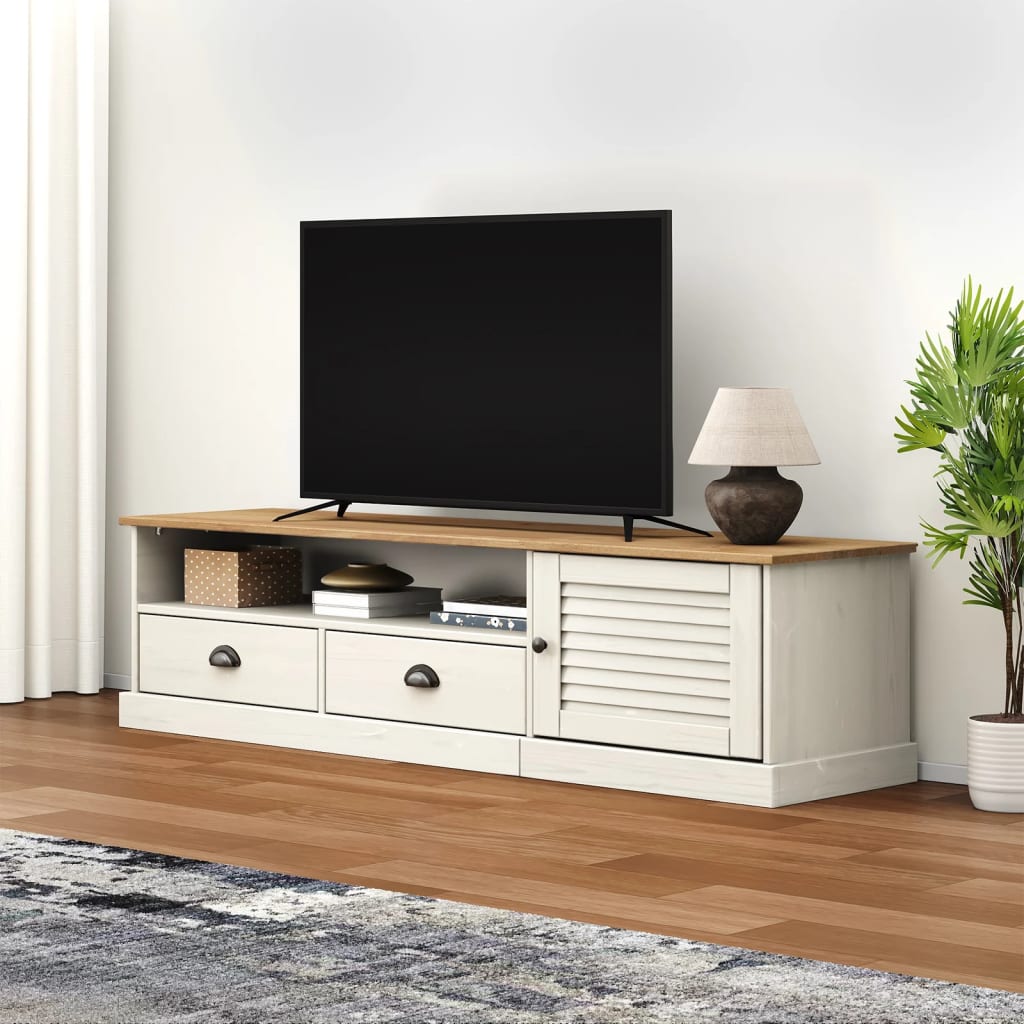 Móvel de TV vigo 156x40x40 cm madeira de pinho maciça branco