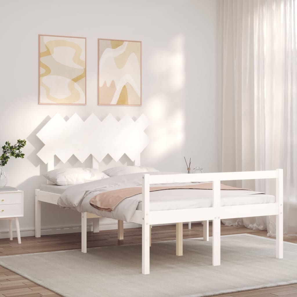 Cama de casal para idosos c/ cabeceira madeira maciça branco