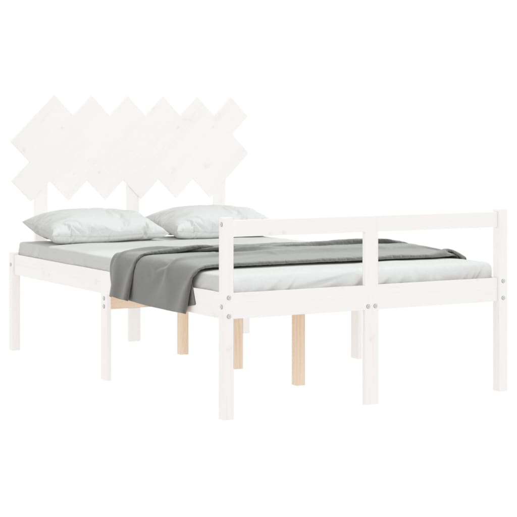 Cama de casal para idosos c/ cabeceira madeira maciça branco