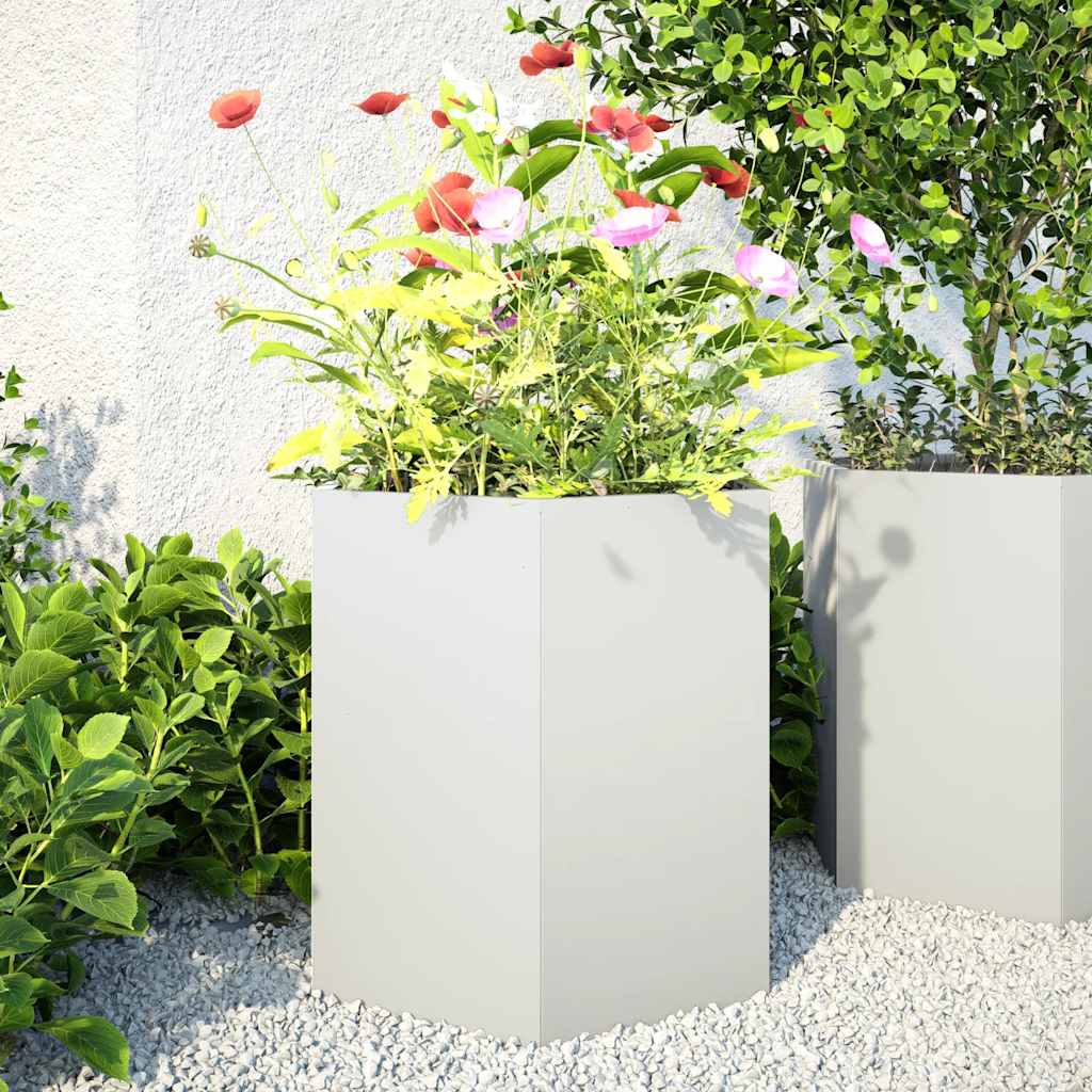 Vasos floreiras de jardim 2 pcs hexagonal 46x40x45cm aço branco