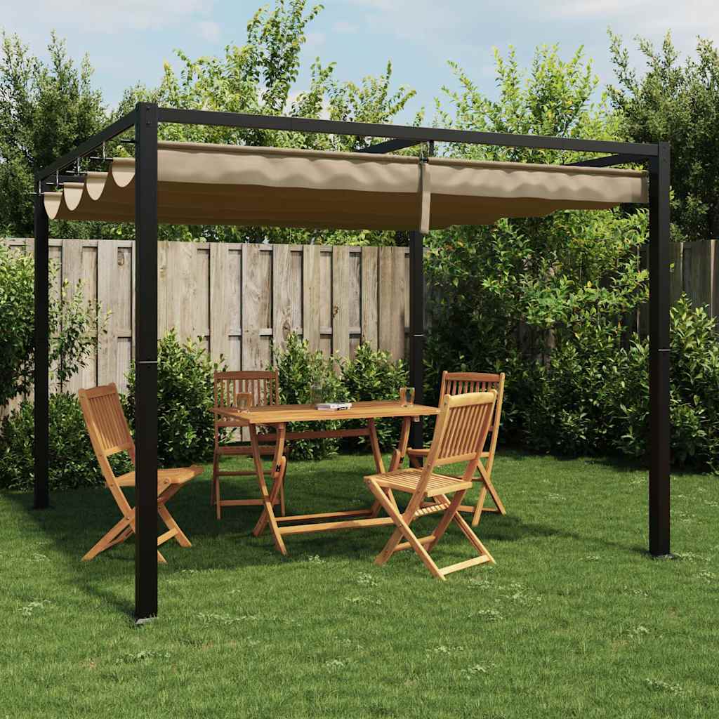 Gazebo de jardim com teto retrátil 3x3 m aço cinza