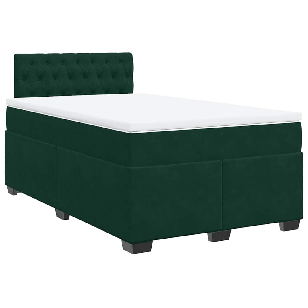 Cama boxspring com colchão 120x190 cm veludo verde-escuro