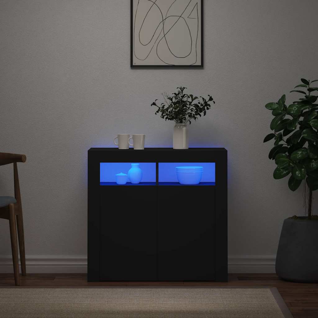 Aparador com luzes LED 80x35x75 cm preto