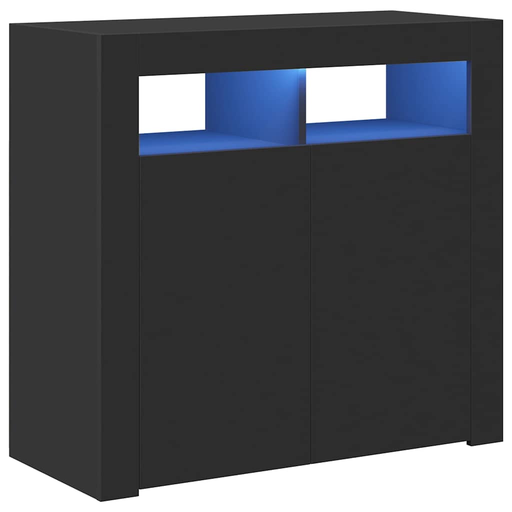 Aparador com luzes LED 80x35x75 cm preto