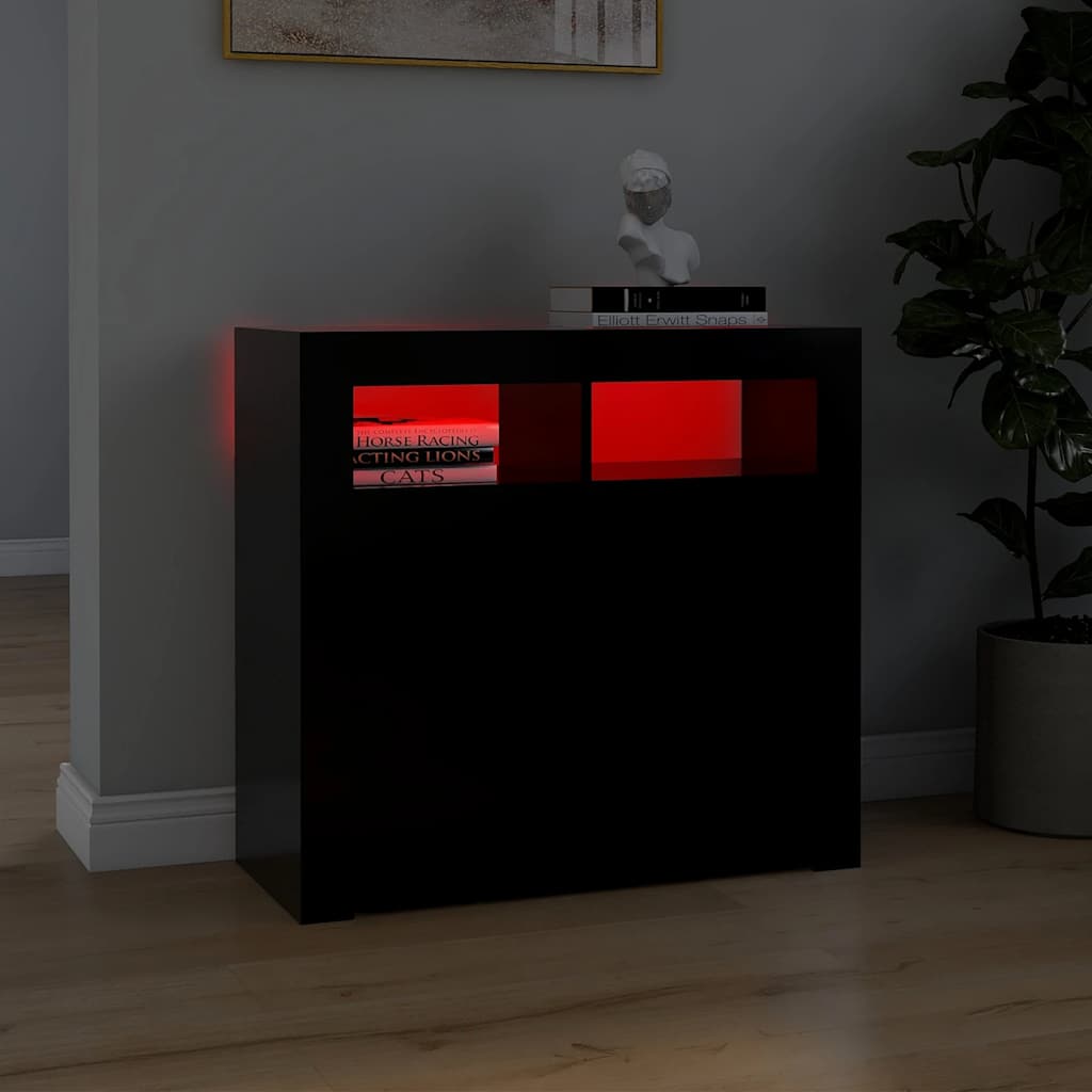 Aparador com luzes LED 80x35x75 cm preto