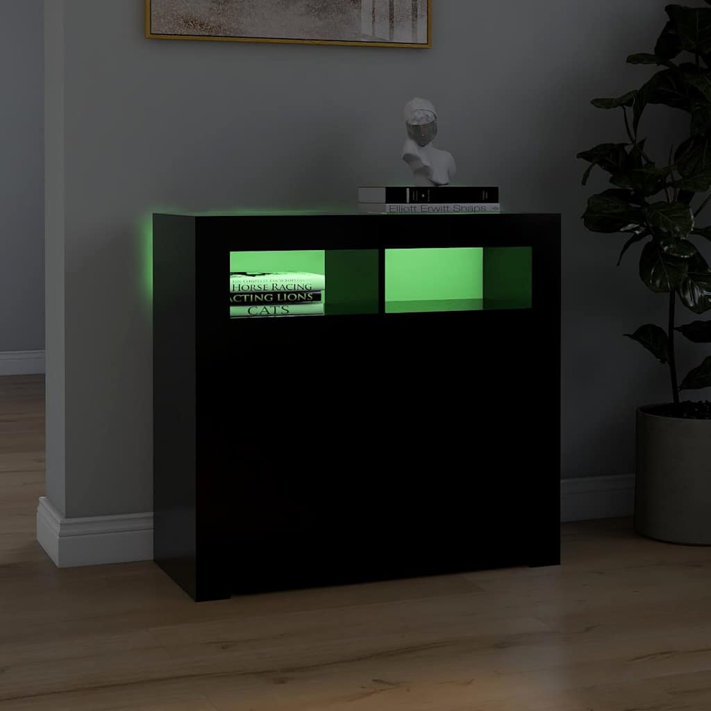 Aparador com luzes LED 80x35x75 cm preto