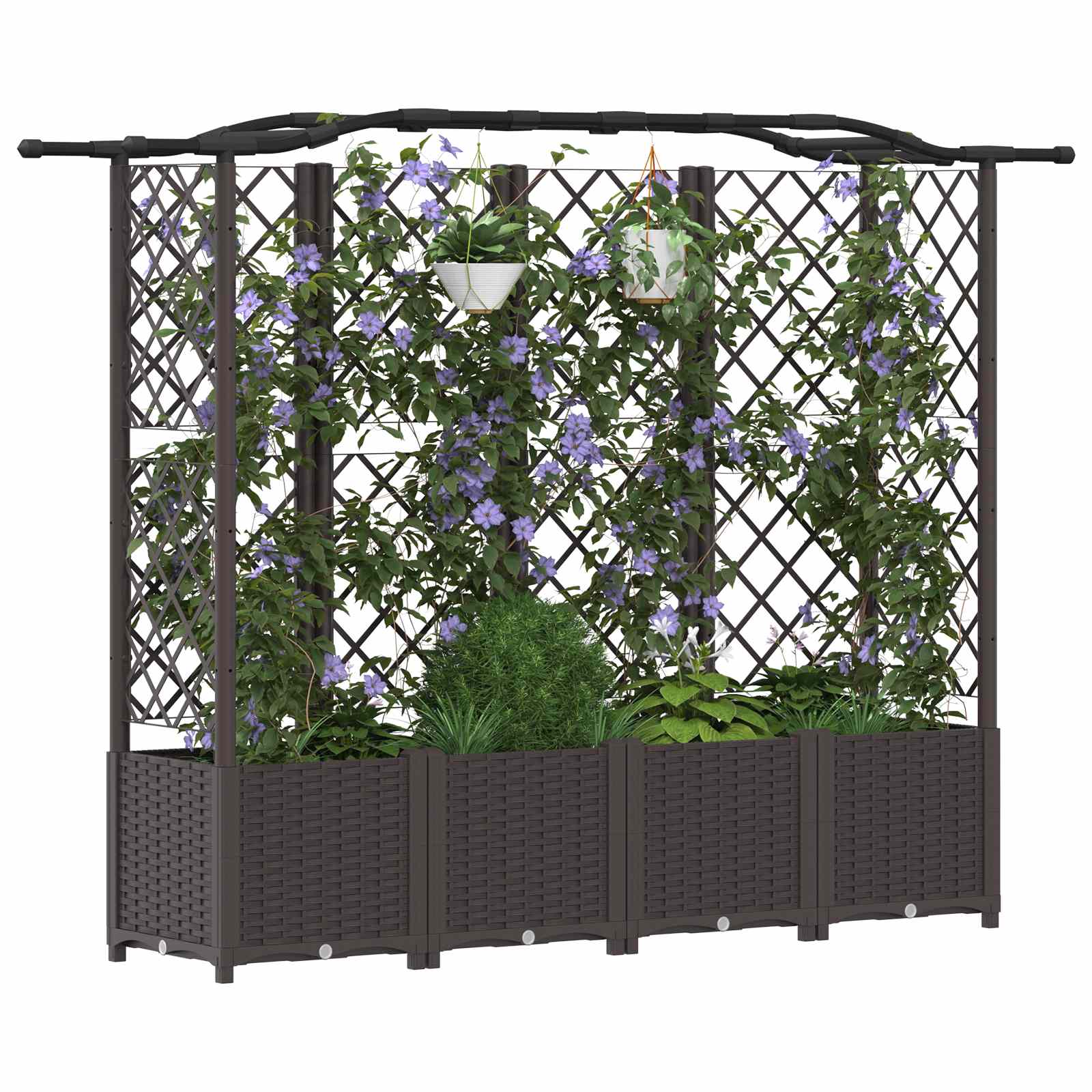 Cama elevada com treliça e telhado castanho 204 x 40 x 138 cm