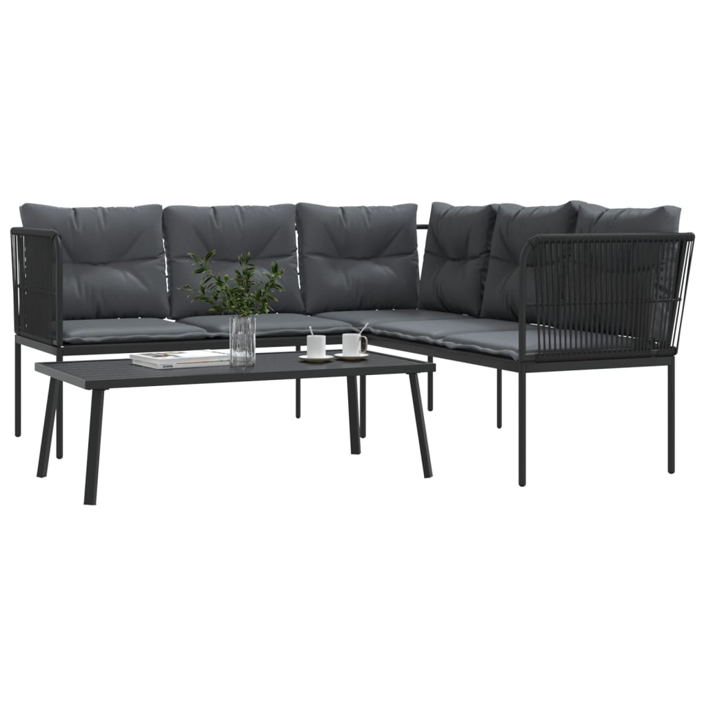 Conjunto de sofás de jardim c/ almofadões aço/textilene preto