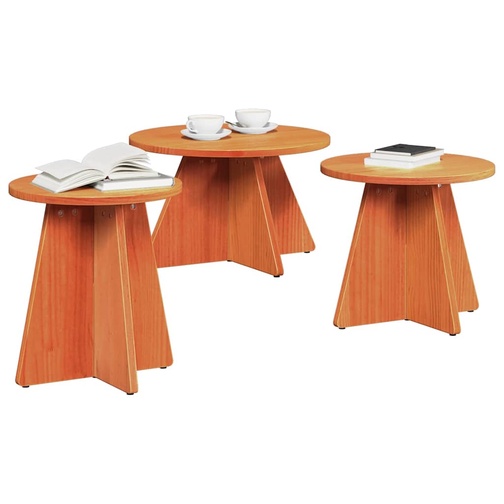 Mesa de centro 3 unid. marrom cera 49 x 49 x 30 cm