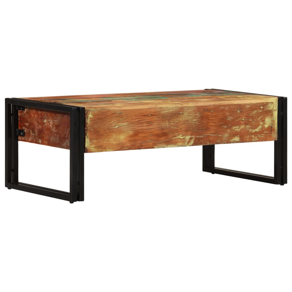 Mesa de centro 3 gavetas madeira recuperada maciça 100x50x35 cm