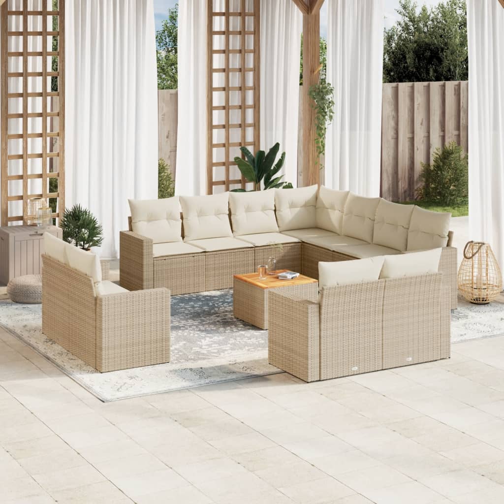 12 Pcs conjunto de sofás p/ jardim com almofadões vime PE bege