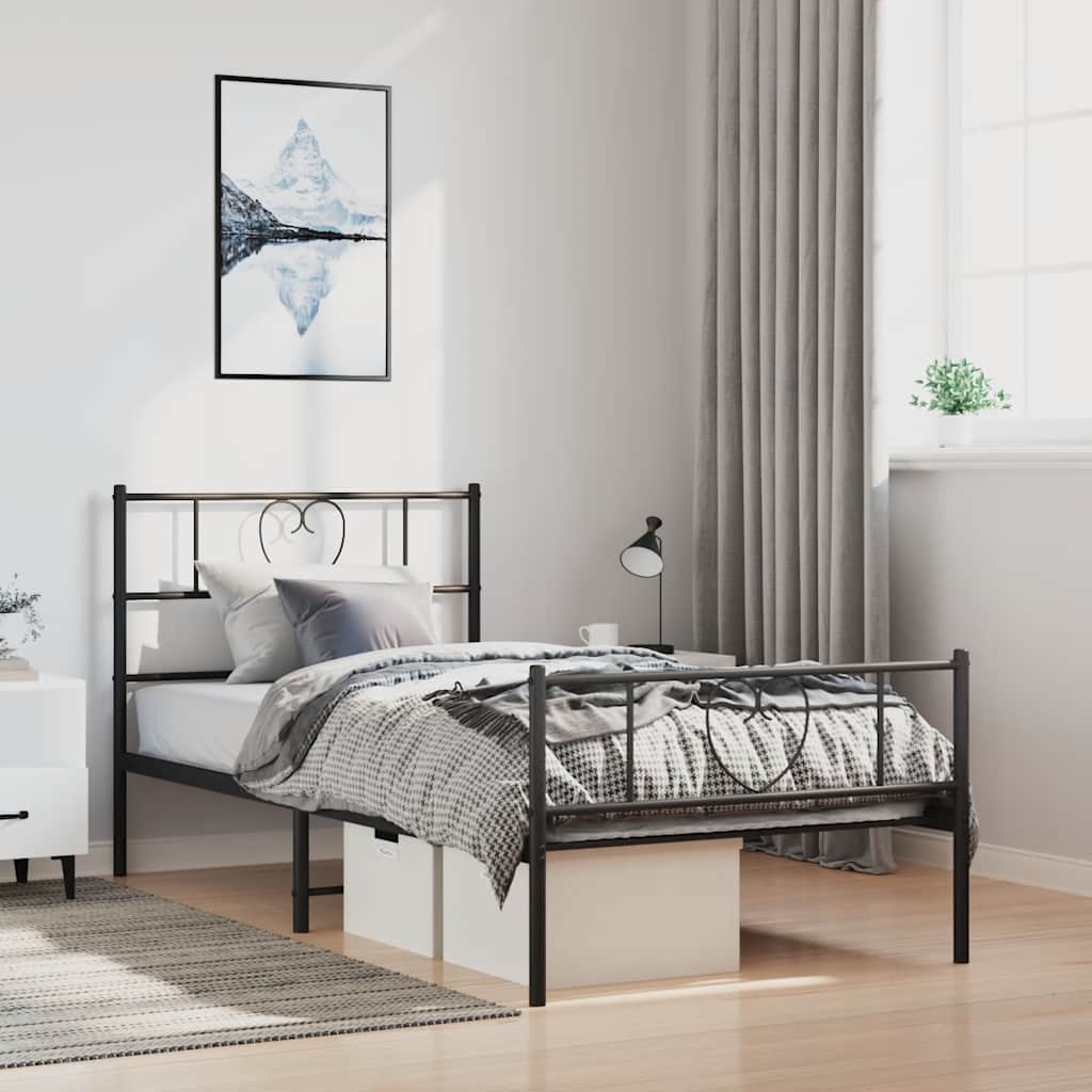 Estrutura de cama com cabeceira e pés 100x190 cm metal preto