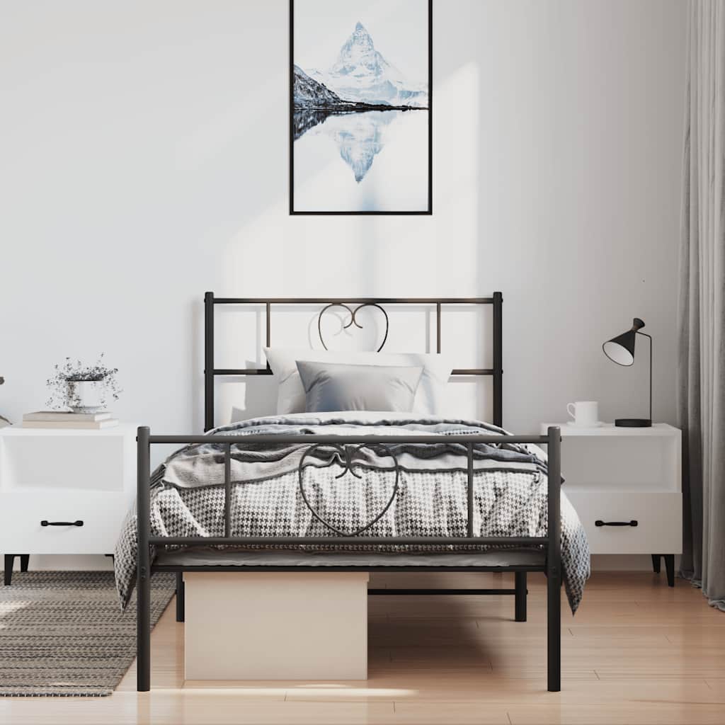 Estrutura de cama com cabeceira e pés 100x190 cm metal preto