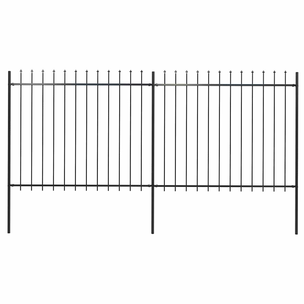 Cerca de jardim com topo em forma de lança em aço 337x150 cm, preta
