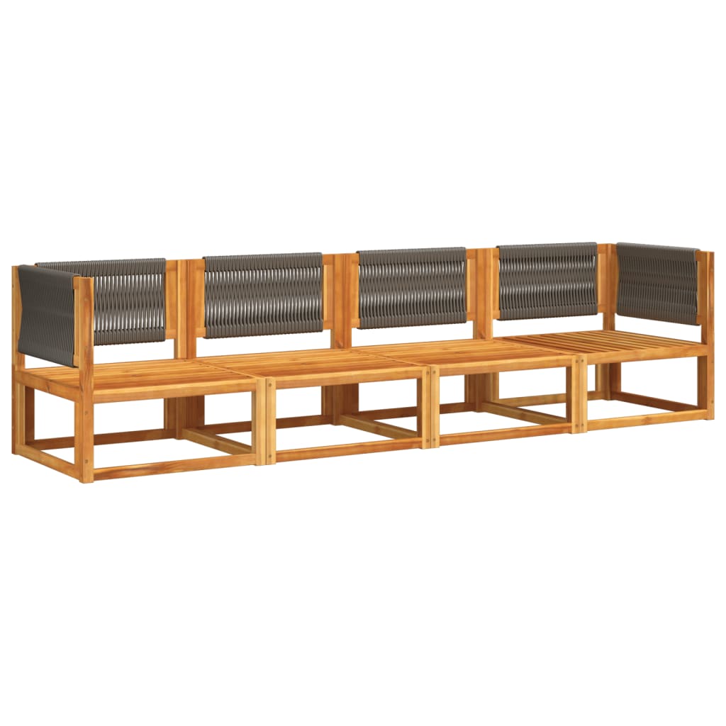 Conjunto de sofás de jardim de 4 peças com almofadas de madeira de acácia e corda