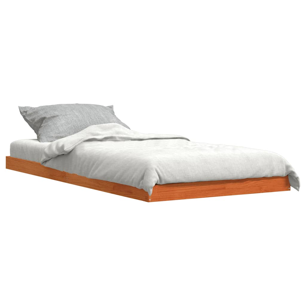 Estrutura de cama 100x200 cm madeira pinho maciça castanho cera