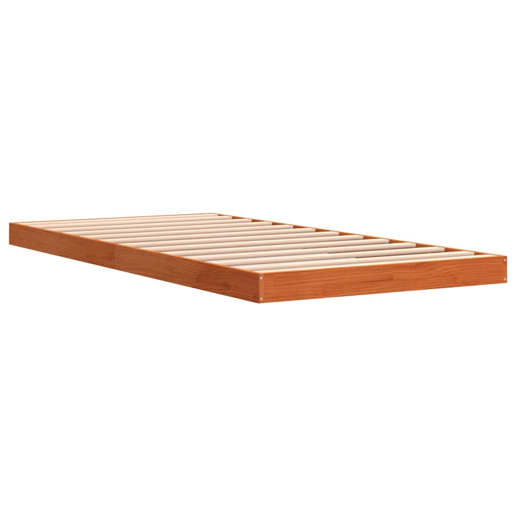 Estrutura de cama 100x200 cm madeira pinho maciça castanho cera