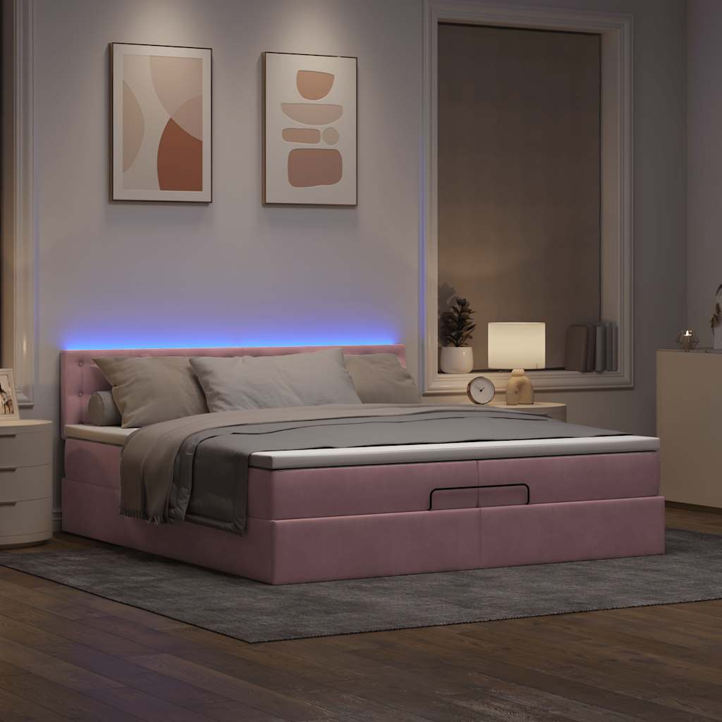 Moldura de cama otomana com colchão rosa 200x200cm veludo