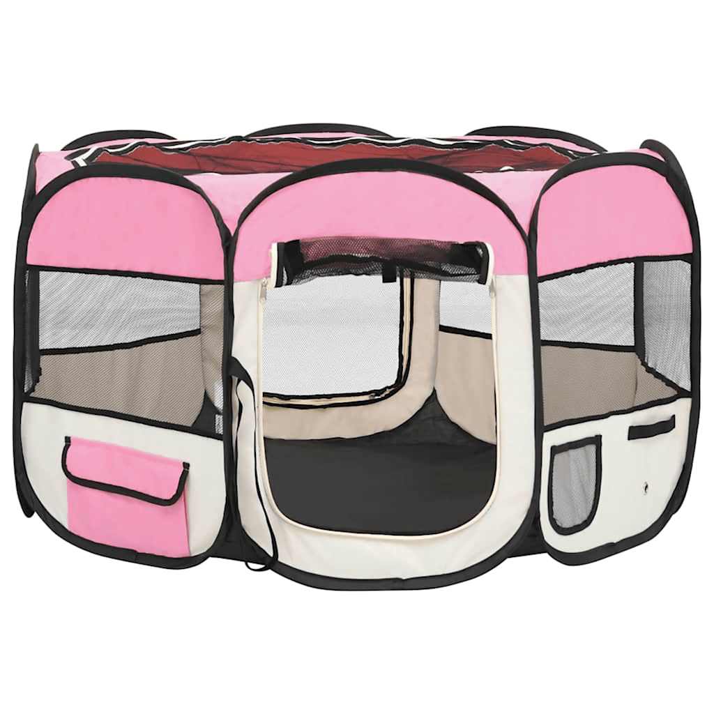 Parque dobrável p/ cão c/ saco de transporte 110x110x58cm rosa