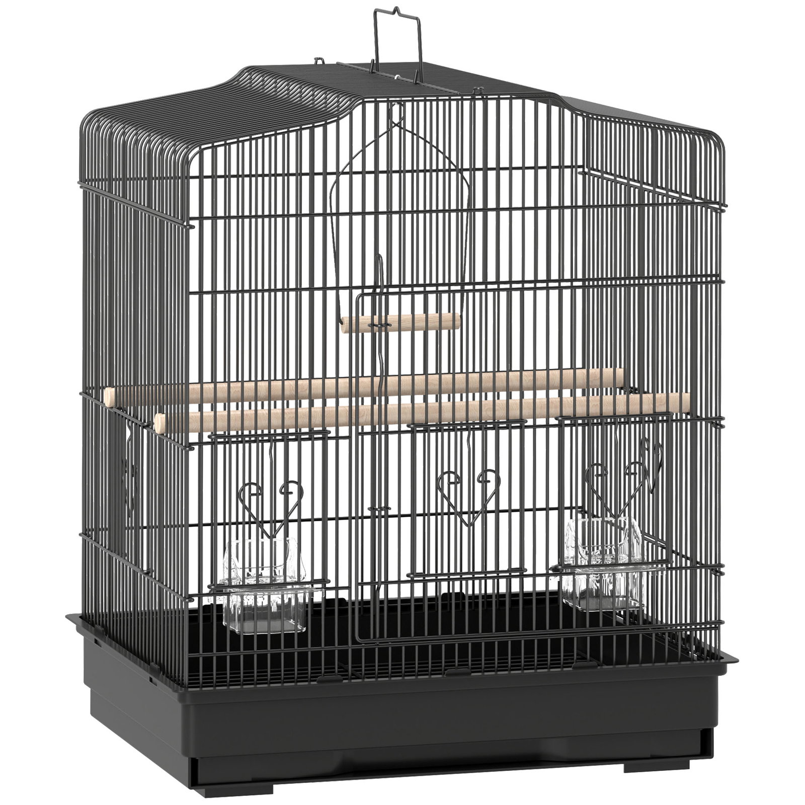 Gaiola para pássaros 46,5x36x59 cm gaiola de metal para pássaros com 2 comedouros 2 poleiros baloiço bandeja amovível preto