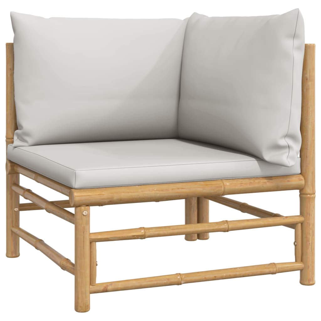 5 Pcs conj. lounge de jardim bambu c/ almofadões cinzento-claro
