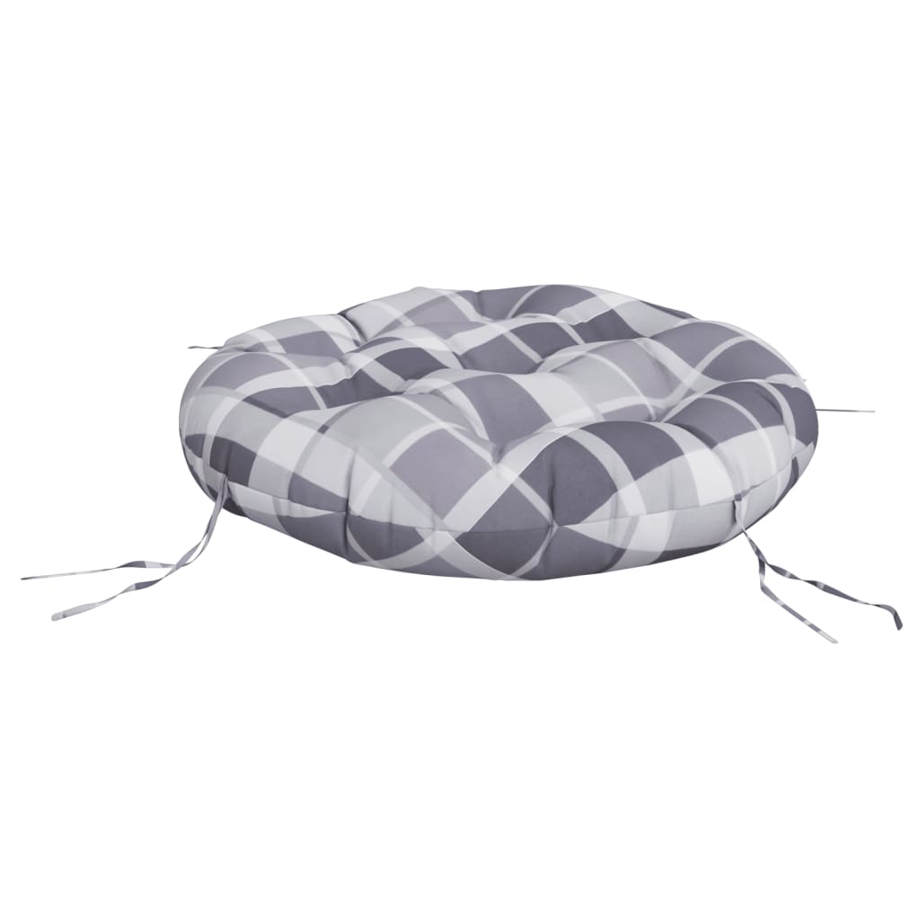 Almofadão redondo ø 60 x11 cm tecido oxford xadrez cinzento
