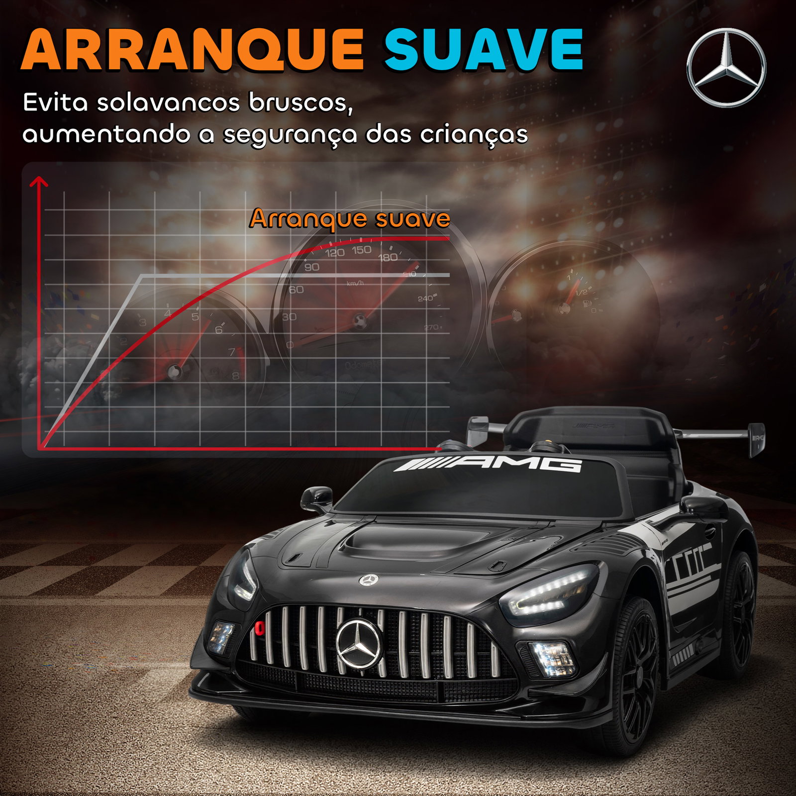 Carro elétrico para crianças mercedes-amg gt3 evo12v com controlo remoto 2,4g e motor duplo 115x66x44 cm preto