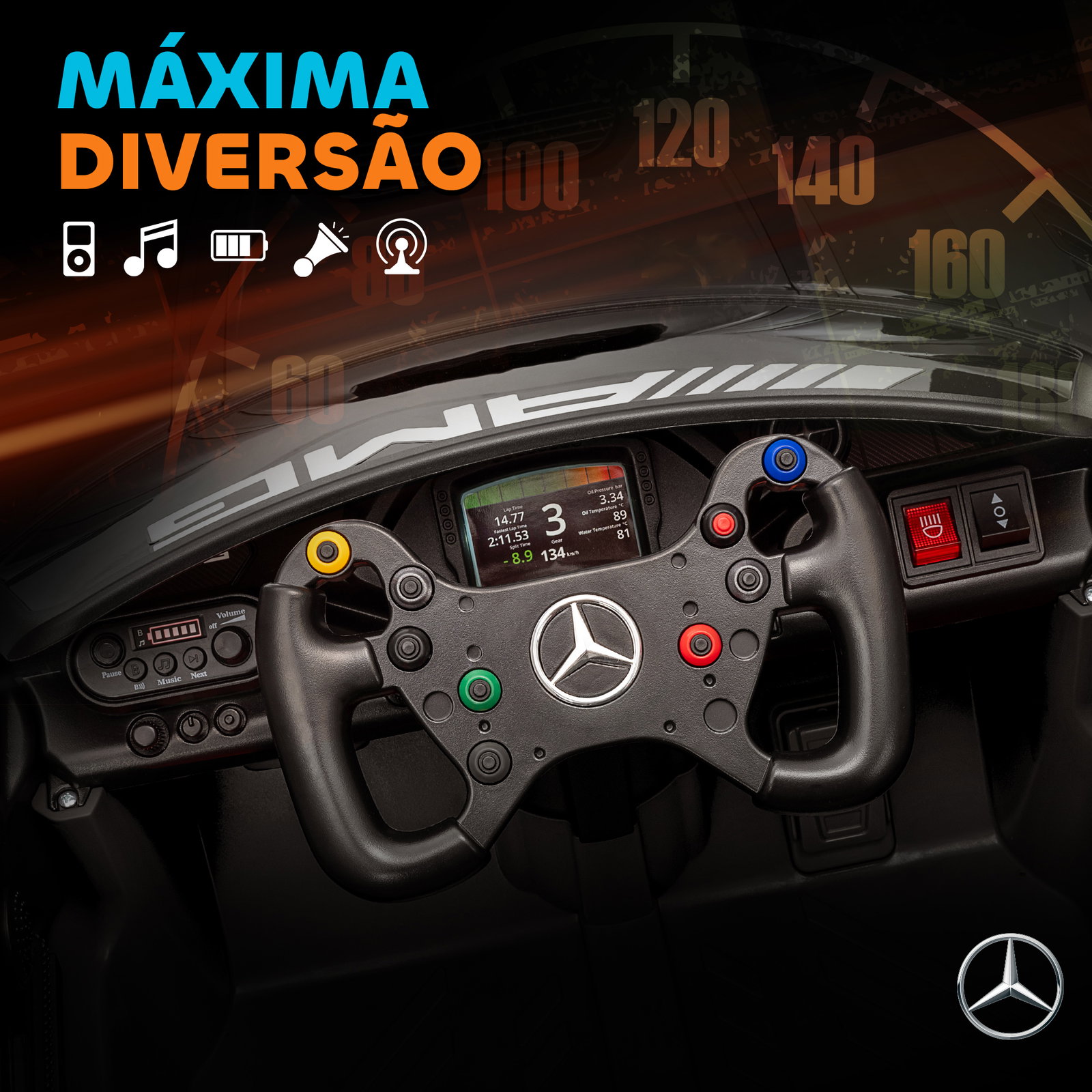 Carro elétrico para crianças mercedes-amg gt3 evo12v com controlo remoto 2,4g e motor duplo 115x66x44 cm preto