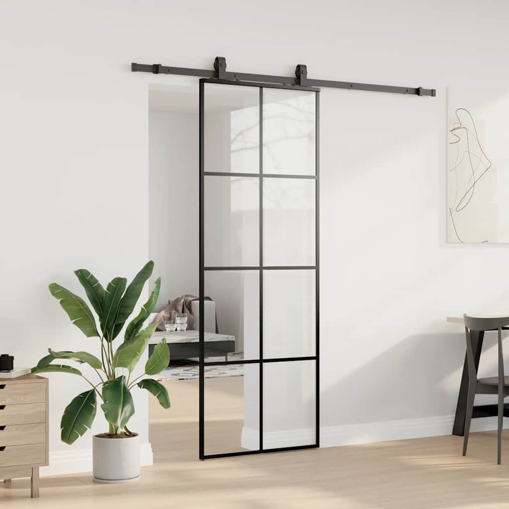 Porta deslizante c/ conj. ferragens 76x205cm vidro esg preto