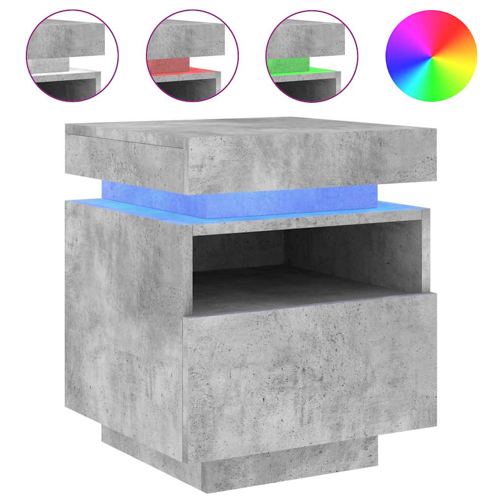 Mesa de cabeceira com luzes LED 40x39x48,5 cm cinzento-cimento