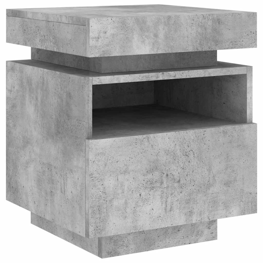 Mesa de cabeceira com luzes LED 40x39x48,5 cm cinzento-cimento