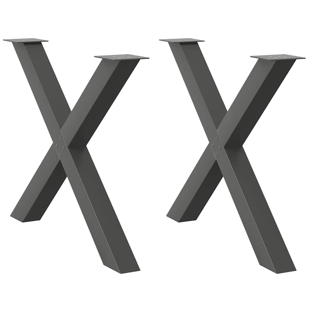 Pés para mesa de jantar em formato de x, 2 peças, antracite, 90x (72-73) cm, aço